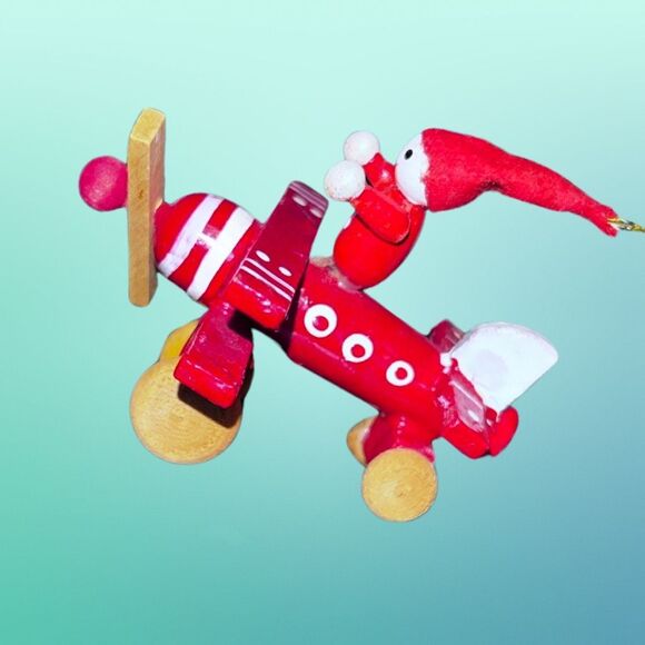 Vintage Handpainted Wooden Christmas Airplane Figurine Ornament - Picture 5 of 5